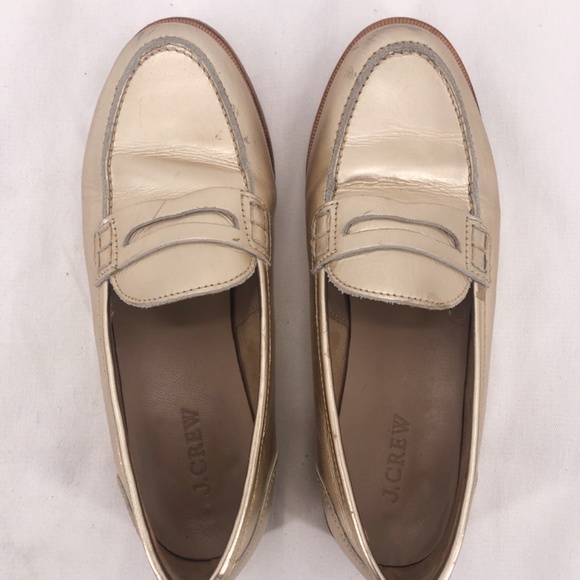 J Crew Nora Brushed Gold Penny Loafers - Picture 6 of 7